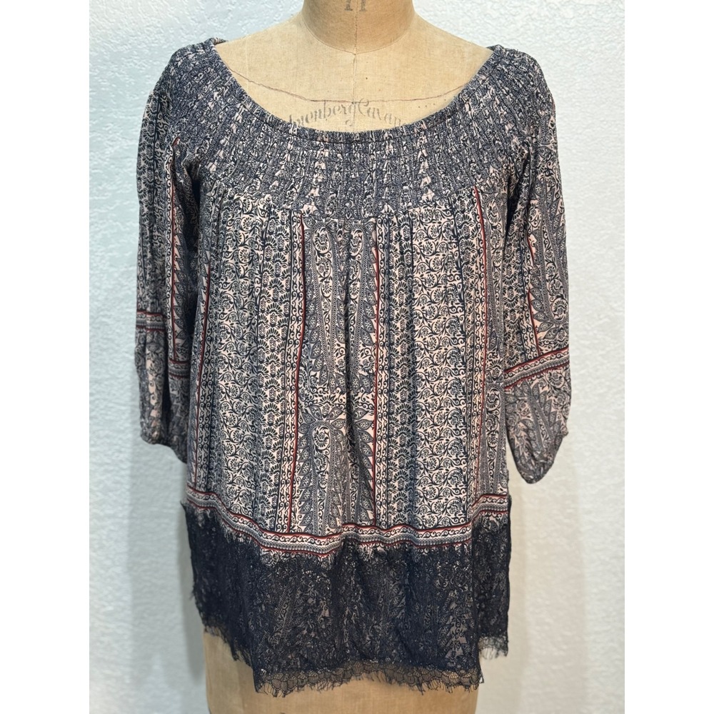 Anthropologie Vanessa Virginia Augusta‎ Boho Off the Shoulder Lace Trim Top XS